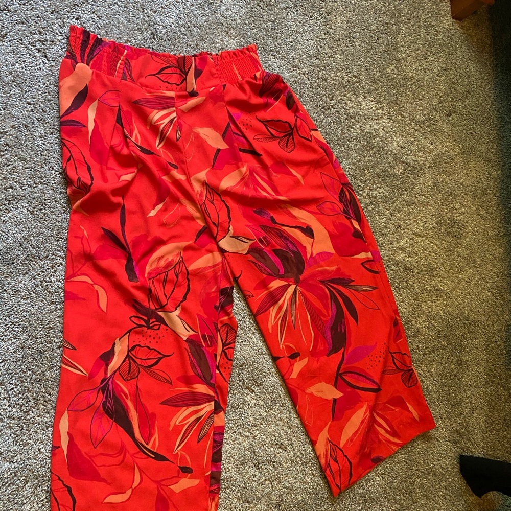 Floral summer pants, loose fit, wide leg
